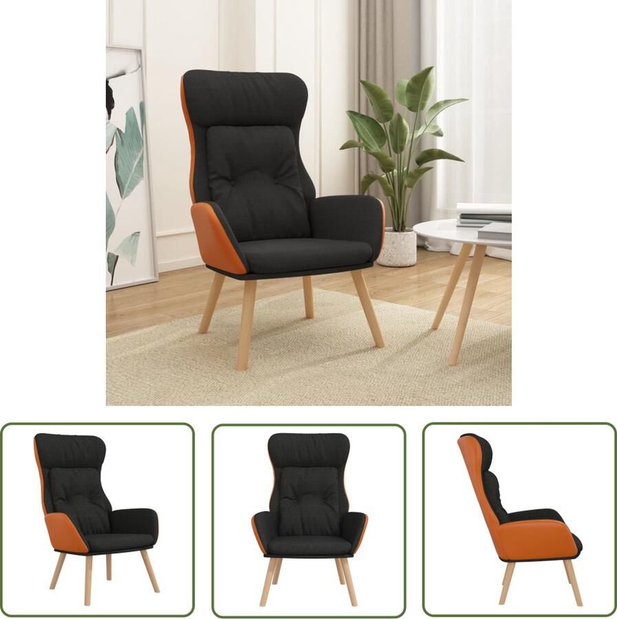 The Living Store Fauteuil Relaxstoel Zwart 70x77x94 cm Metalen frame en Rubberwood poten Relaxstoel Fauteuill Zwarte Stoel Lounge Stoel Comfortabele Stoel - Foto 2
