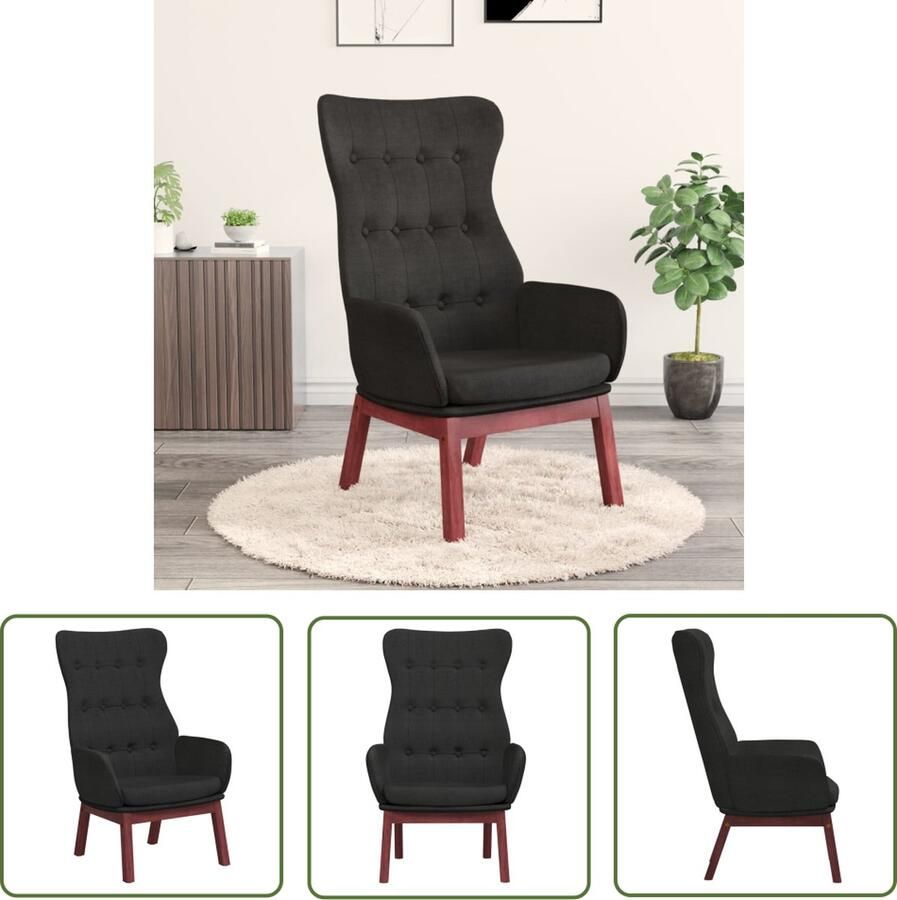 The Living Store Fauteuil Relaxstoel Zwart 70 x 77 x 94 cm Dik gevoerd Relaxstoel Fauteuill Lounge Chair Velours Stoffen Meubels Zwarte Stoel - Foto 3