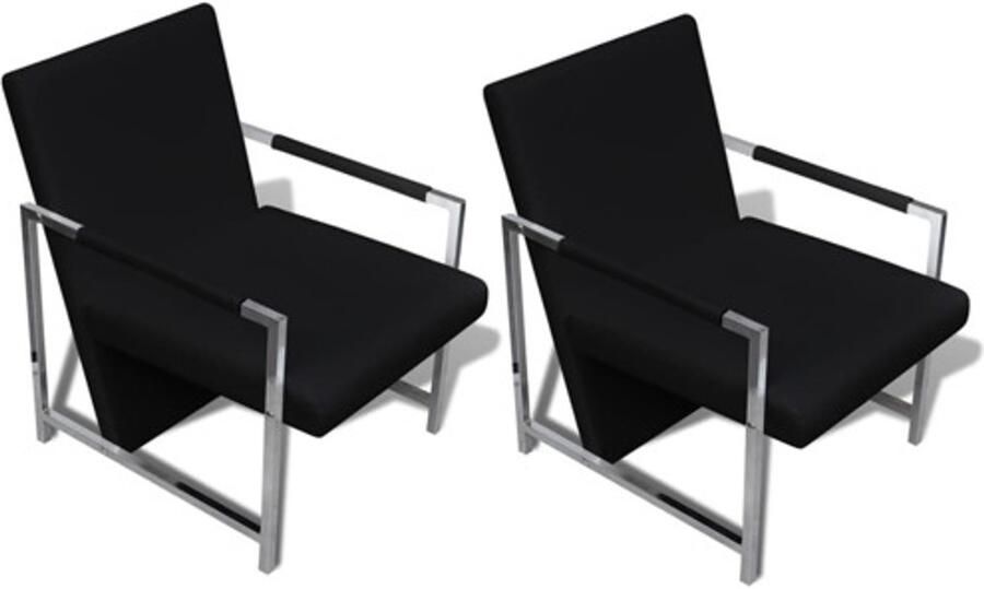 VidaXL Fauteuils 2 st met chroom frame kunstleer zwart Fauteuils Stoel Stoelen