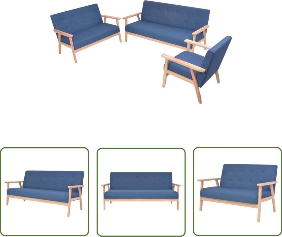 The Living Store Bankenset Blauw Houten frame Polyester stof Comfortabel Bankenset Fauteuils Sofa Loungehoek Woonkamer Meubels - Foto 3