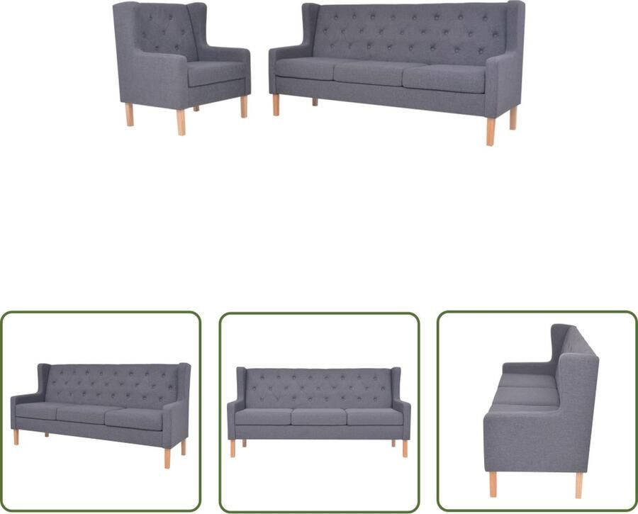 The Living Store Bankenset Grijs Houten frame Polyester stof Bankenset Fauteuils 3 Zits Bank Lounge Furniture Living Room Furniture - Foto 2