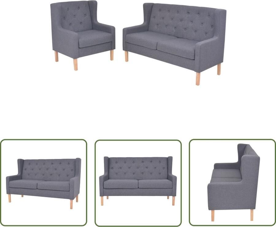 The Living Store Bankenset Comfort 2-zitsbank en fauteuil grijs massief houten frame polyesterstof Comfortabele Bank Fauteuils Salon Meubilair Bank Kopen Twee Persoons Bank - Foto 2