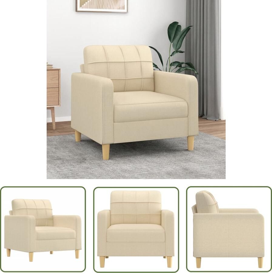 The Living Store Fauteuil 60 cm stof crèmekleurig Comfortabele Stoffen Bank Fauteuils Creme Kleur Lounge Stoel Relaxfauteuil Zitbank