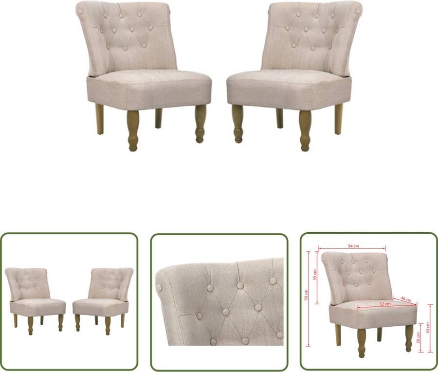 The Living Store Franse stoelenset crème massief houten poten 54x66.5x70cm Franse Stoelen Fauteuils Vintage Meubels Salon Meubilair Eetkamerstoelen - Foto 3