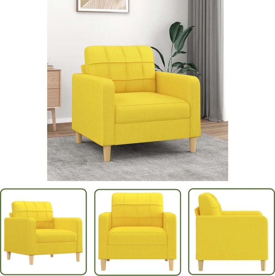 The Living Store Fauteuil 60 cm stof lichtgeel Comfortabele Fauteuil Fauteuils Geel Lounge Stoel Relaxfauteuil Bank