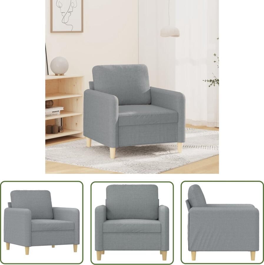 The Living Store Fauteuil 60 cm stof lichtgrijs Comfortabele Stoel Fauteuils Grijs Relaxfauteuil Leesfauteuil Woonkamer Meubels