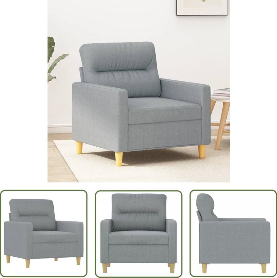 The Living Store Fauteuil 60 cm stof lichtgrijs Comfortabele Stoffen Bank Fauteuils Grijs Lounge Stoel Relaxfauteuil Zitbank