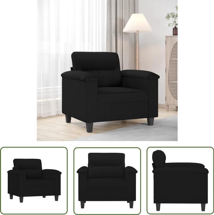 VidaXL Fauteuil 60 cm microvezelstof zwart Comfortabele Fauteuil Fauteuils Kopen Moderne Fauteuil Zwarte Fauteuil Lounge Stoel