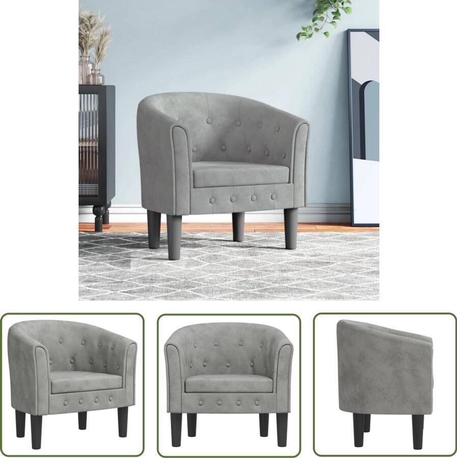 VidaXL Kuipstoel met voetenbankje fluweel lichtgrijs Kuipstoel Fauteuils Lounge Stoel Fluweel Stoel Grijze Stoel