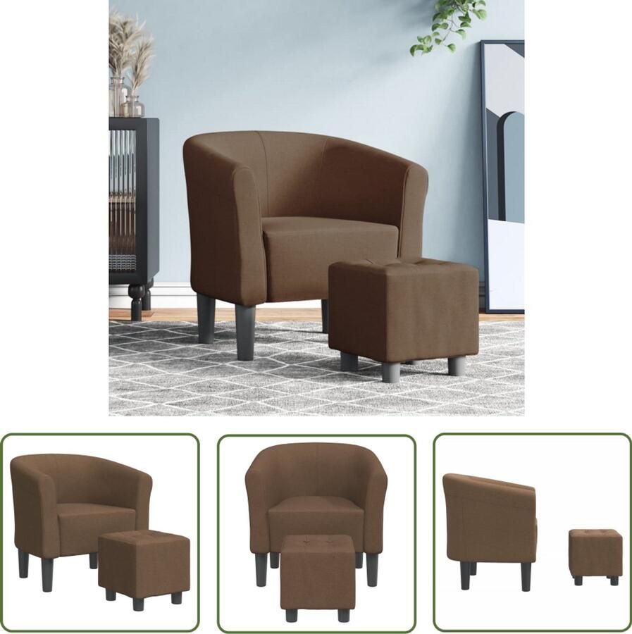 The Living Store Kuipstoel met voetenbankje stof bruin Kuipstoel Fauteuils Bruine Stoel Lounge Stoel Relaxfauteuil