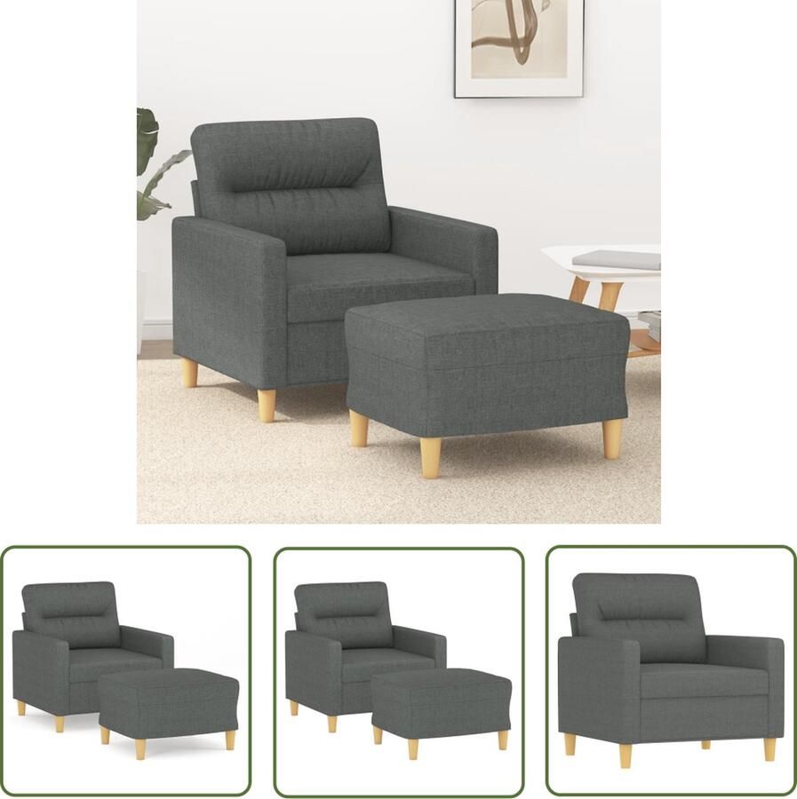 The Living Store Fauteuil Donkergrijs Stof (100% polyester) 78 x 77 x 80 cm Duurzame stof Stevig frame Comfortabele zitting Veelzijdige voetenbank Opvallend ontwerp - Foto 2