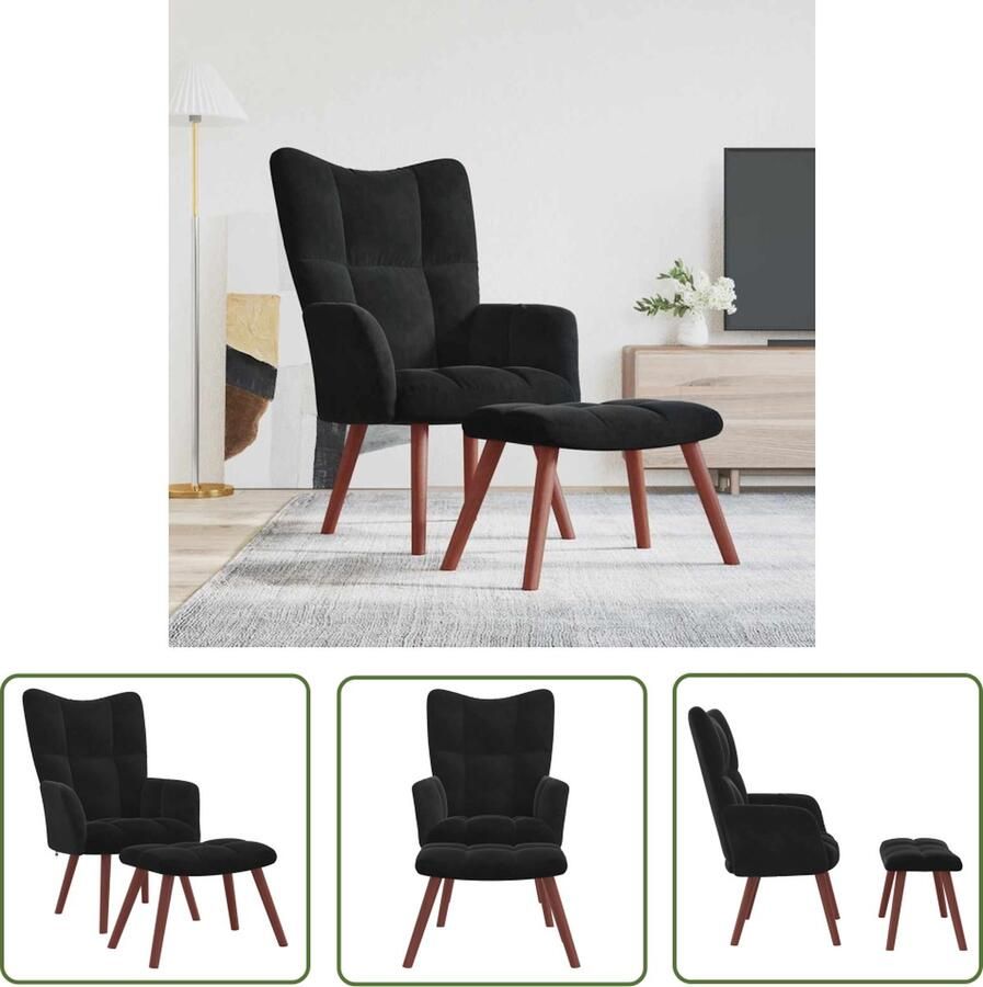 The Living Store Relaxstoel Berlin Stoelen 61.5 x 69 x 95.5 cm Zwart Relaxfauteuil Fauteuils Lounge Loungestoel Velvet Bank Zwarte Stoel - Foto 2