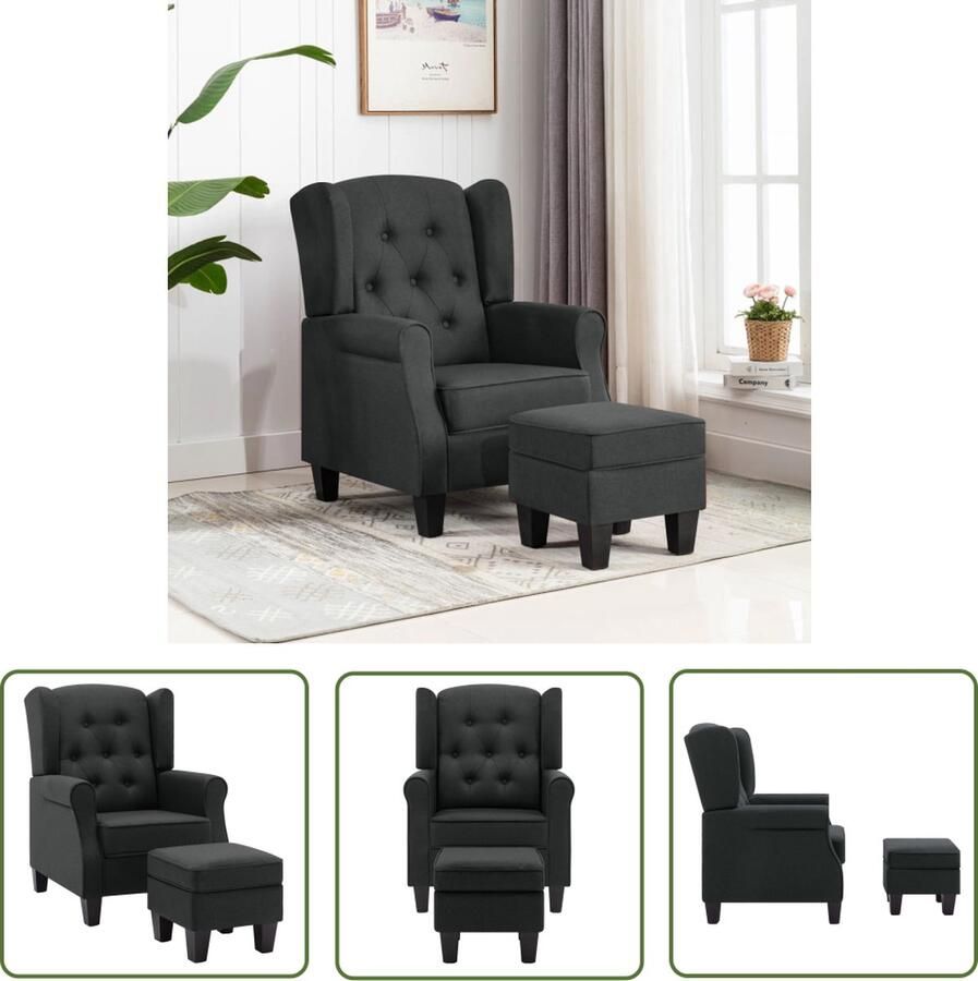 The Living Store Loungestoel naam Armstoel + Voetenbank Donkergrijs Afmetingen- 68 x 78 x 94 cm Draagvermogen- 110 kg Loungeset Fauteuils Lounge Stoel Relaxfauteuil Grijs Meubilair - Foto 2