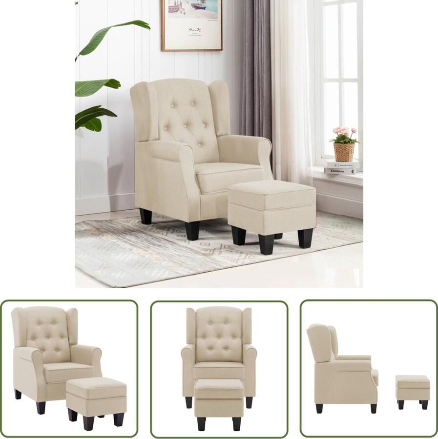 The Living Store Loungestoel Crème 68 x 78 x 94 cm Hoge rugleuning en dikke kussens Loungestok Fauteuils Lounge Meubels Relaxfauteuil Stoffen Bank - Foto 2