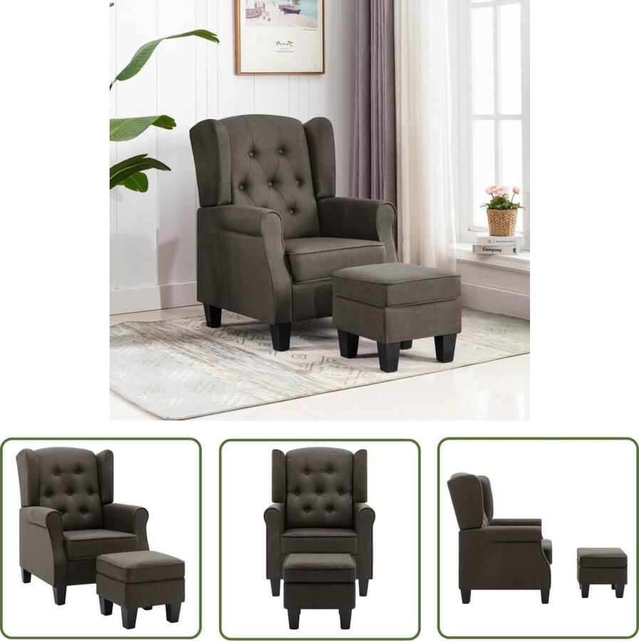 The Living Store Loungestoel met Voetenbank Armstoel Taupe 68 x 78 x 94 cm Schuim en PP-katoen 110 kg draagvermogen Montage vereist Loungestok Fauteuils Loungemeubel Relaxfauteuil Stoffen Meubels - Foto 2