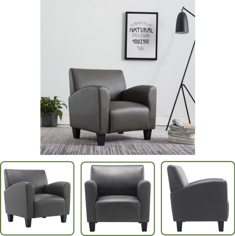 The Living Store Fauteuil kunstleer grijs Relaxfauteuil Fauteuils Lounge Stoel Kunst Leer Meubels Grijs Meubilair