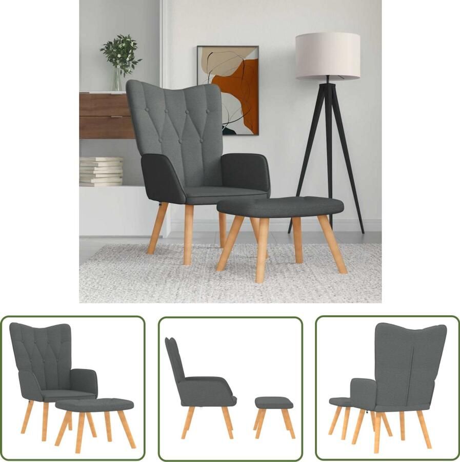 The Living Store Relaxfauteuil Donkergrijs stof 61.5 x 69 x 95.5 cm Schuimvulling Massief beukenhout en staal Voetenbank 47 x 32 x 38 cm Zithoogte 40.5 cm Armleuninghoogte 58 cm - Foto 3
