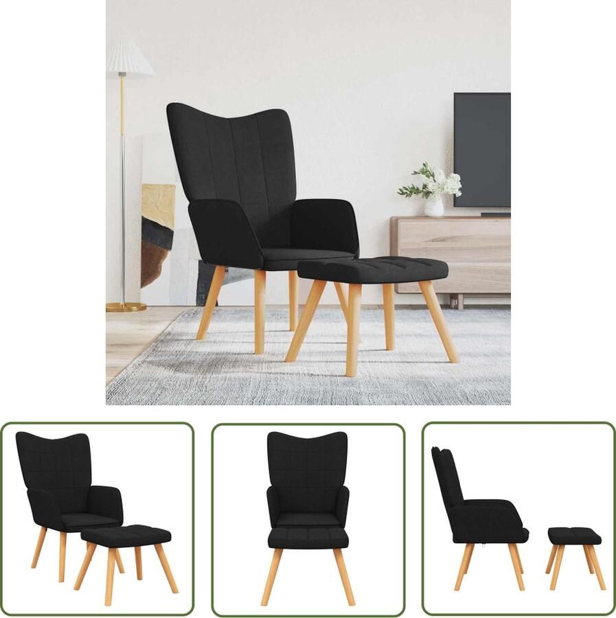 The Living Store Relaxstoel 1 Fauteuil 61.5x69x95.5 cm Zwart Relaxfauteuil Fauteuils Loungestoel Zitzak Zwarte Meubels - Foto 2