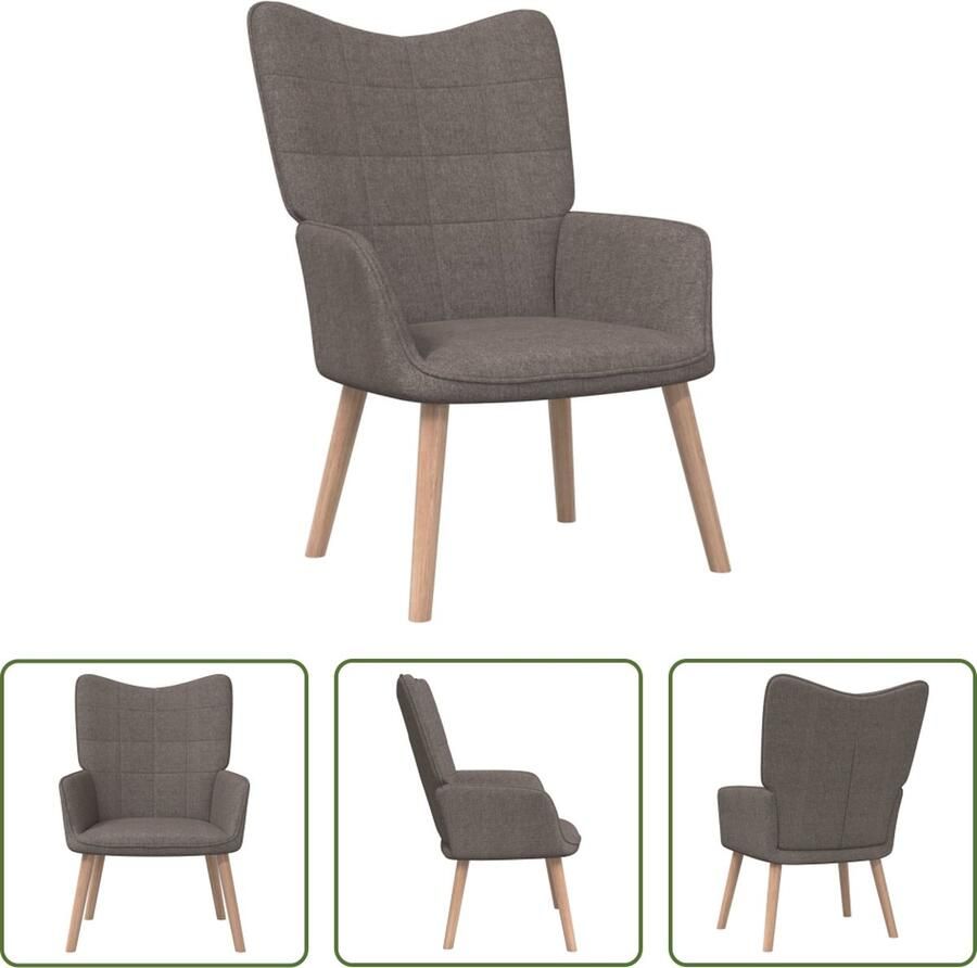 The Living Store Relaxstoel Blokpatroon 61.5 x 69 x 95.5 cm Taupe Relaxfauteuil Fauteuils Lounge Chair Blokkpatroon Taupe Kleur