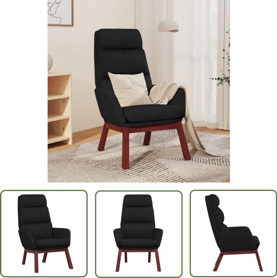 The Living Store Relaxstoel stof zwart Relaxfauteuil Fauteuils Zwarte Fauteuil Lounge Stoel Comfortabele Stoel
