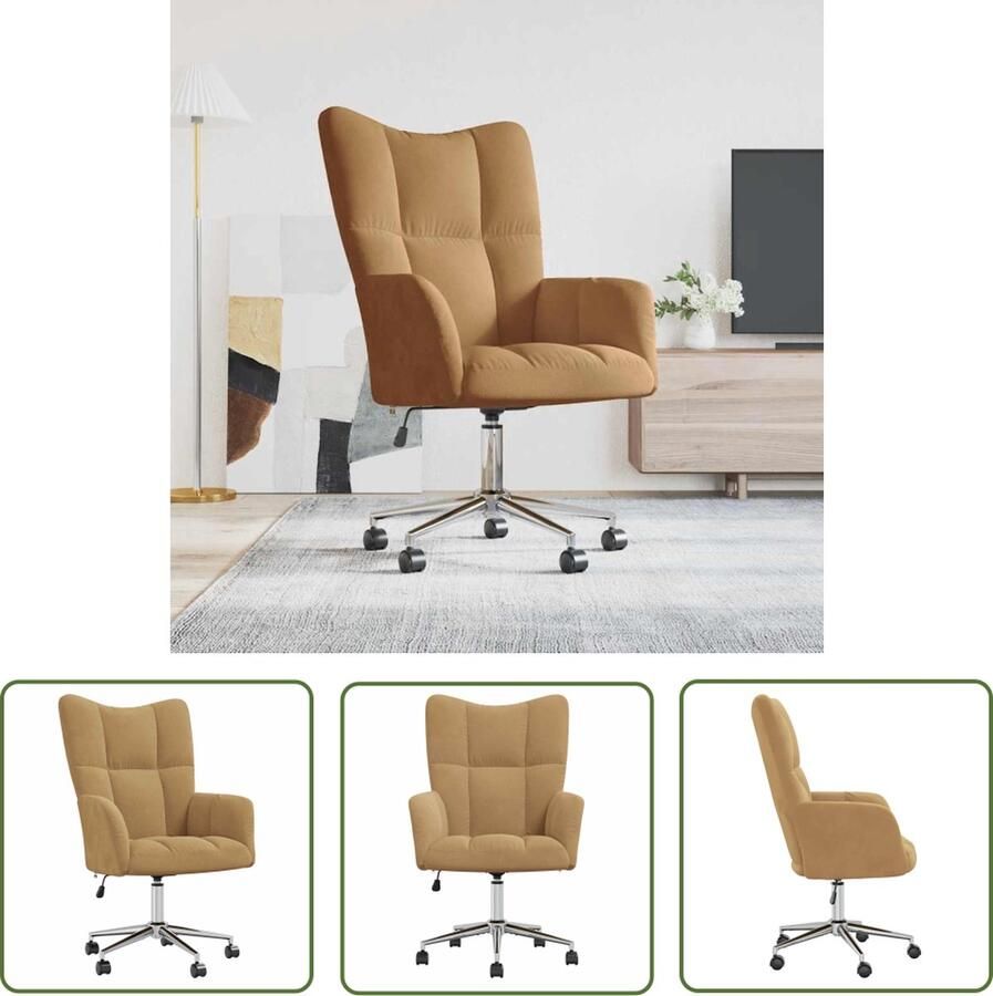 The Living Store Relaxstoel naam Bureaustoelen 61.5 x 69 x (94.5 102) cm Bruin Relaxstoel Fauteuils Ergonomische Stoel Kantoorstoel Werkkamerstoel - Foto 2