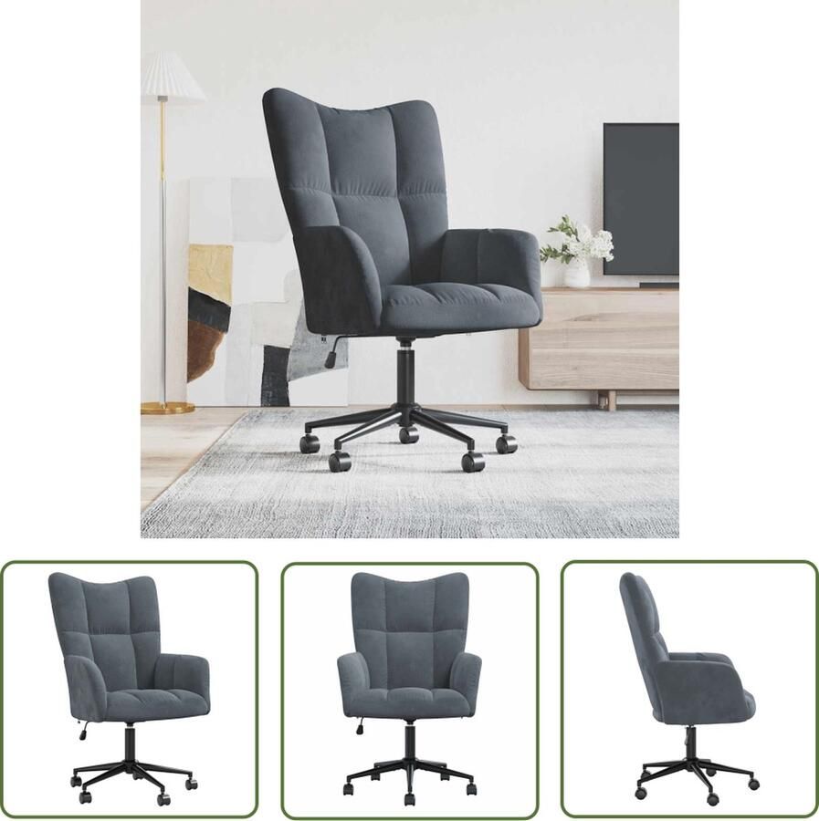 The Living Store Relaxstoel Donkergrijs fluweel 61.5 x 69 x (94.5 102) cm Hoogte verstelbaar Relaxstoel Fauteuils Lounge Chair Ergonomische Stoel Velvet Stoel - Foto 2