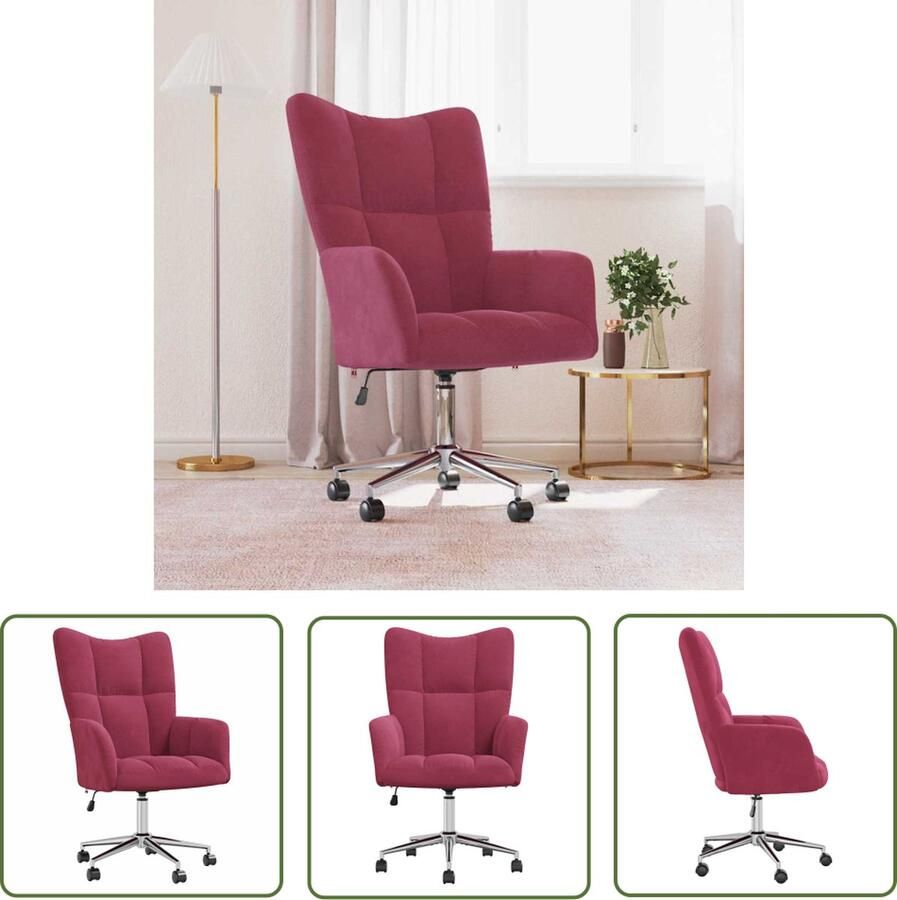 VidaXL Relaxstoel fluweel wijnrood Relaxstoel Fauteuils Lounge Chair Bureaustoel Ergonomische Stoel - Foto 2