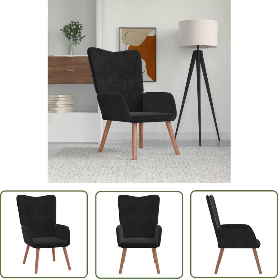 The Living Store Relaxstoel zwart fluweel 61.5 x 69 x 95.5 cm stabiel en duurzaam Relaxstoel Fauteuils Lounge Chair Velvet Meubels Zwarte Meubels - Foto 2