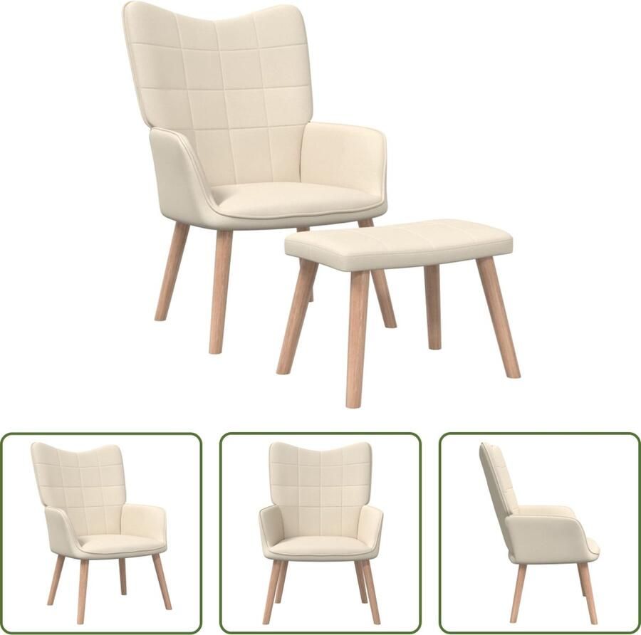 VidaXL Fauteuils Relaxstoel met voetenbank stof crèmekleurig Lounge Chair Stoffen Meubels Crema Kleur