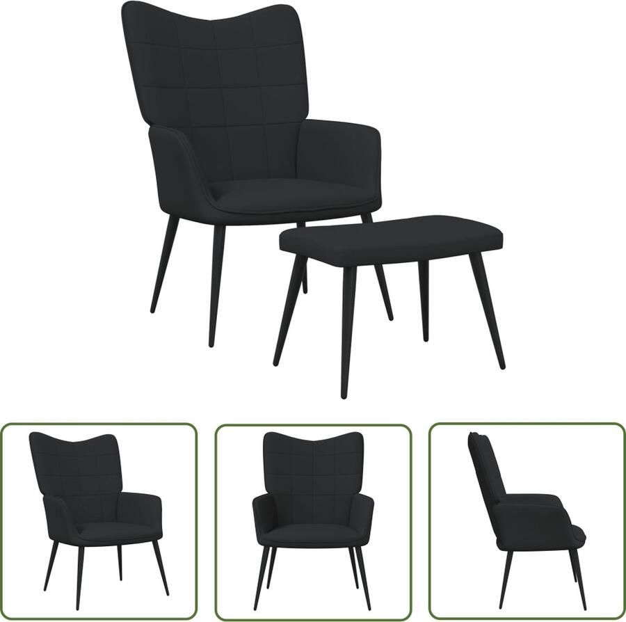 The Living Store Relaxstoel Blokpatroon 61x70x96.5 cm Zwart Relaxstoel Fauteuils Loungestoel Zwarte Stoel Stoffen Stoel - Foto 3