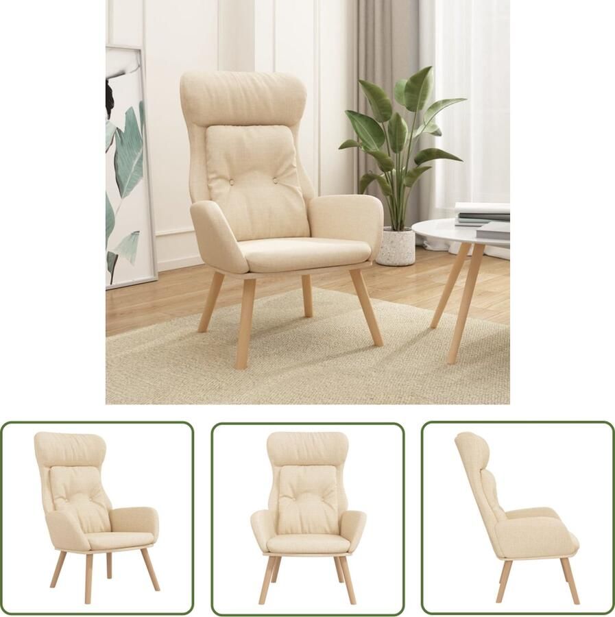 The Living Store Fauteuil Relaxstoel Dik gevoerd Crème 70 x 77 x 94 cm Relaxstoel Fauteuils Lounge Chair Creme Kleur Veloursstoffen - Foto 2