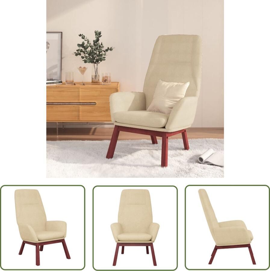 The Living Store Relaxstoel Crème 70x77x94 cm Stabiel frame Relaxstoel Fauteuils Lounge Chair Stoffen Meubels Creme Kleur - Foto 2
