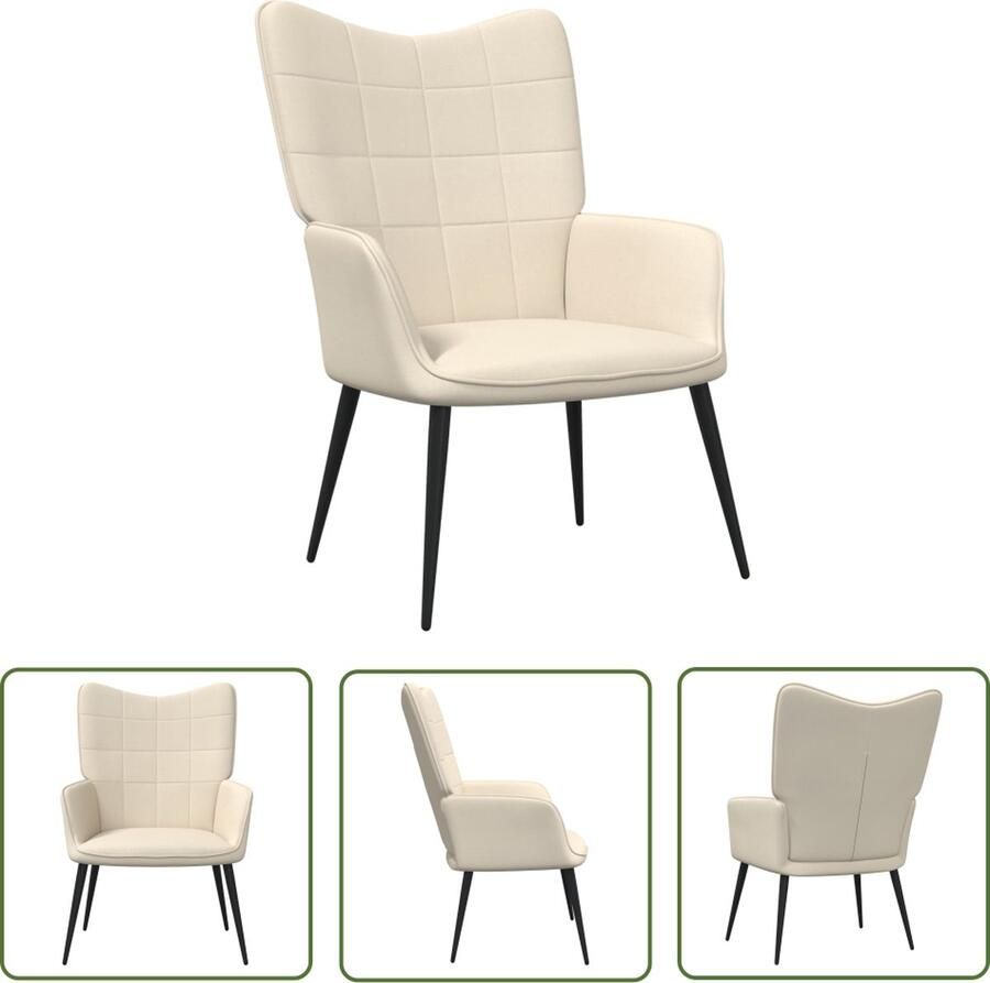 The Living Store Relaxstoel Blokpatroon 61 x 70 x 96.5 cm Crème Stof en Staal Montage vereist Relaxstoel Fauteuils Lounge Chair Stoffen Meubels Creme Kleurtinten - Foto 3