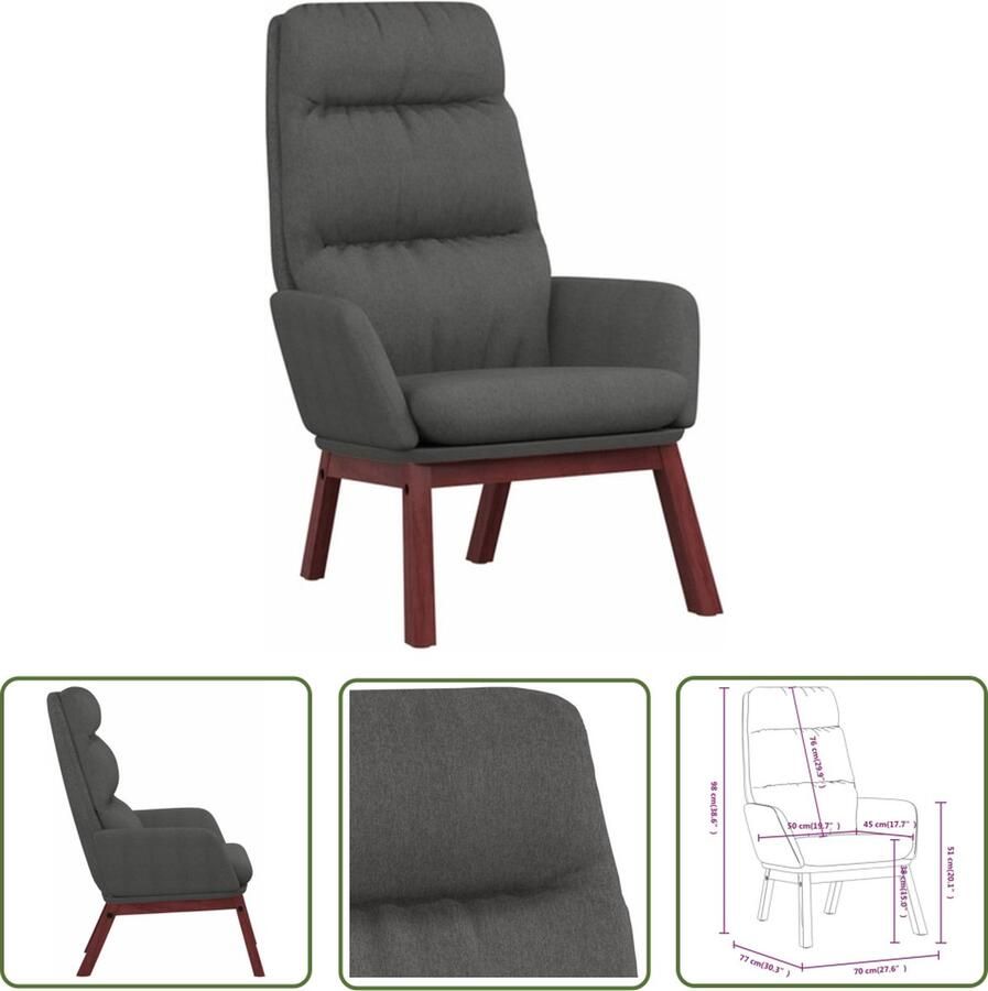 The Living Store Relaxstoel donkergrijs 70 x 77 x 98 cm schuimvulling Relaxstoel Fauteuils Lounge Chair Grijs Meubilair Stoffen Bank - Foto 2