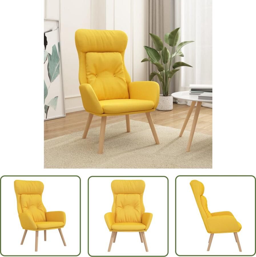 The Living Store Fauteuil Relaxstoel Mosterdgeel 70 x 77 x 94 cm Dik gevoerde zitting Relaxstoel Fauteuils Lounge Chair Velours Mustard Yellow