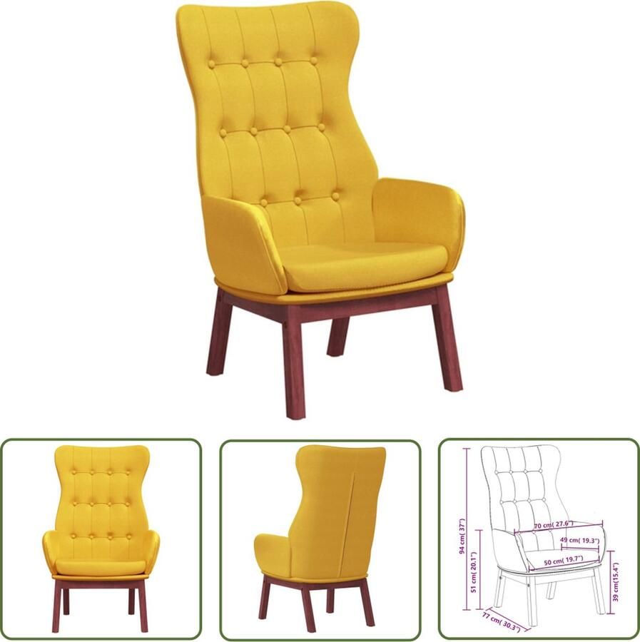 The Living Store Relaxstoel Fauteuil Mosterdgeel 70 x 77 x 94 cm Dik gevoerd Relaxstoel Fauteuils Loungestoel Mosterdgeel Velours - Foto 2