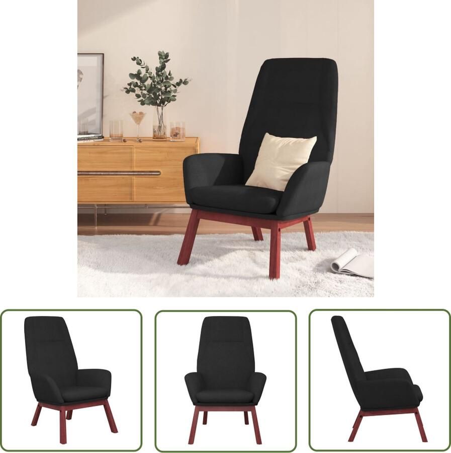 The Living Store Relaxstoel Zwart 70 x 77 x 94 cm Stabiel frame Relaxstoel Fauteuils Lounge Chair Zwarte Stoffen Meubels Comfortabele Stoel - Foto 2