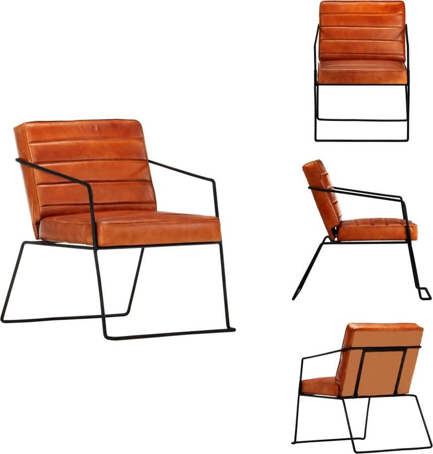VidaXL Fauteuil Echt Leer Industrieel 52 x 70 x 71 cm Tan Zwart Fauteuil