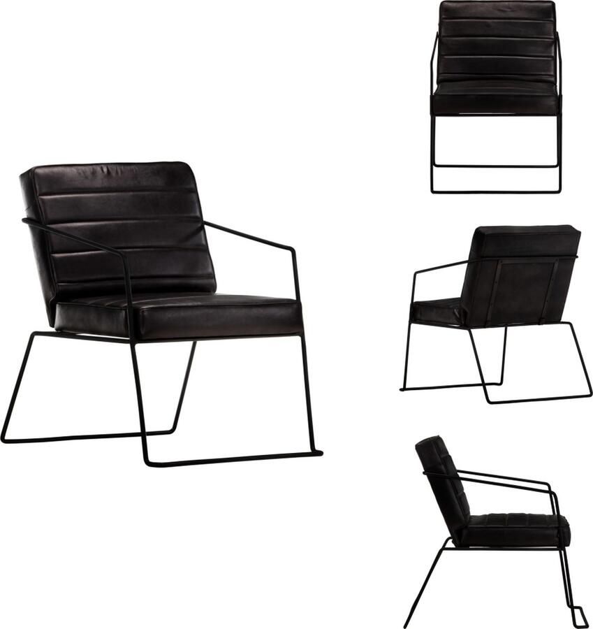 VidaXL Fauteuil Armstoel 52x70x71cm Zwart Echt Leer Fauteuil