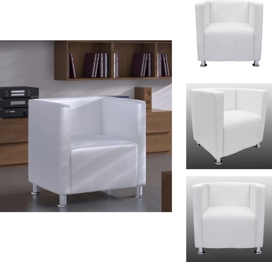VidaXL Fauteuils Stoel Stoelen Fauteuil kubus kunstleer wit