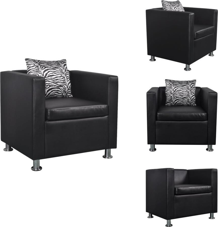 VidaXL Kubus Fauteuil Kunstleer Optimaal zitcomfort Zwart Fauteuil