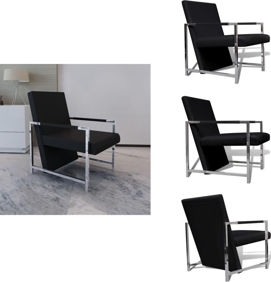 VidaXL Fauteuils Stoel Stoelen Fauteuil met chromen poten kunstleer zwart