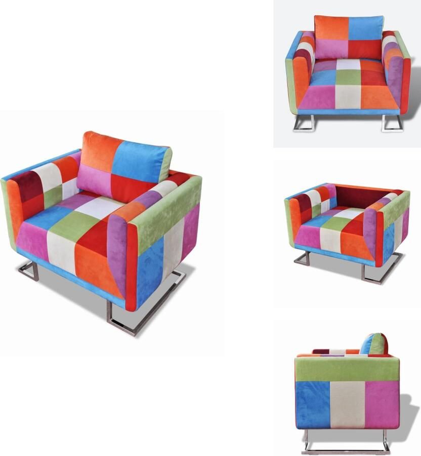 VidaXL Fauteuils Stoel Stoelen Fauteuil met patchwork ontwerp en verchroomde poten kubus stof