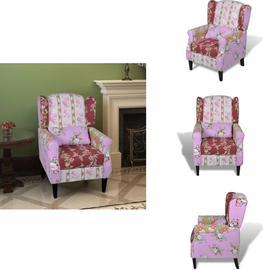 VidaXL Patchwork Fauteuil Bloemenpatroon 68 x 73 x 101 cm Ergonomisch Duurzaam Fauteuil