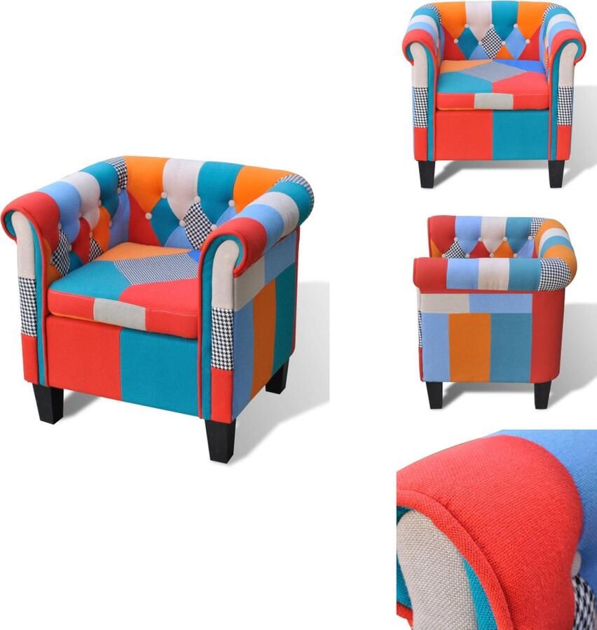 VidaXL Patchwork Fauteuil Polyester 68.5x60.5x65cm Multiplex Frame Fauteuil