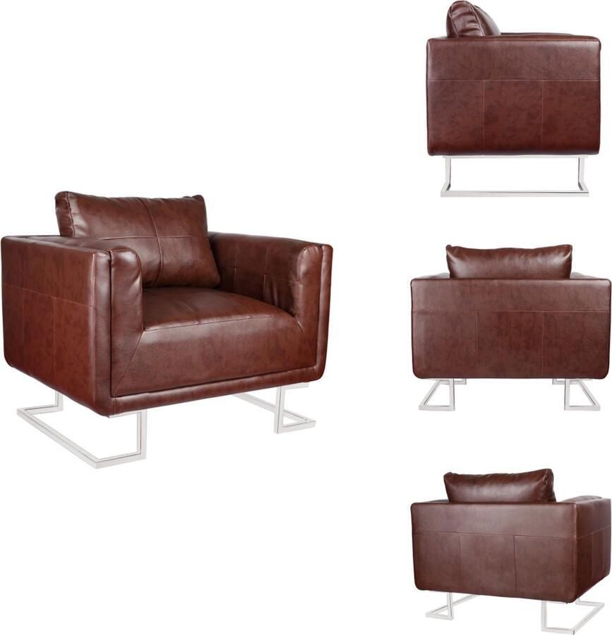 VidaXL Fauteuils Stoel Stoelen Fauteuil met verchroomde poten kubus kunstleer bruin