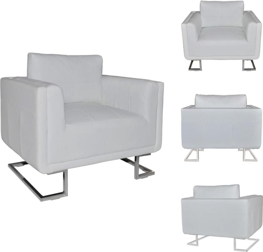VidaXL Fauteuils Stoel Stoelen Fauteuil met verchroomde poten kubus kunstleer wit