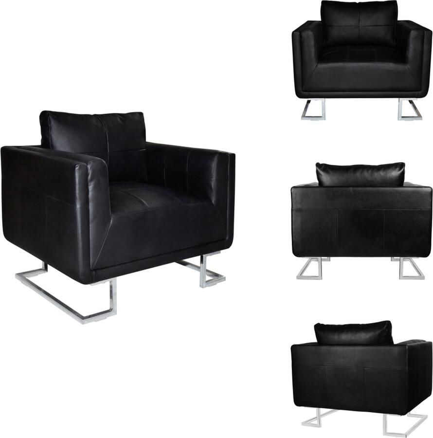 VidaXL Leren fauteuil Zwart 85.5 x 63 x 74 cm Duurzaam solide houten multiplex frame Fauteuil
