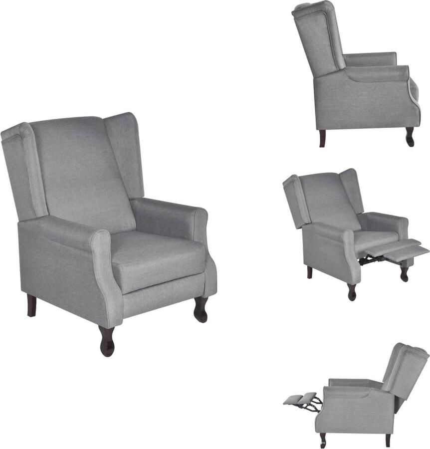 VidaXL Verstelbare Fauteuil Grijs 74.5 x 85.5 x 102 cm Houten Poten Fauteuil