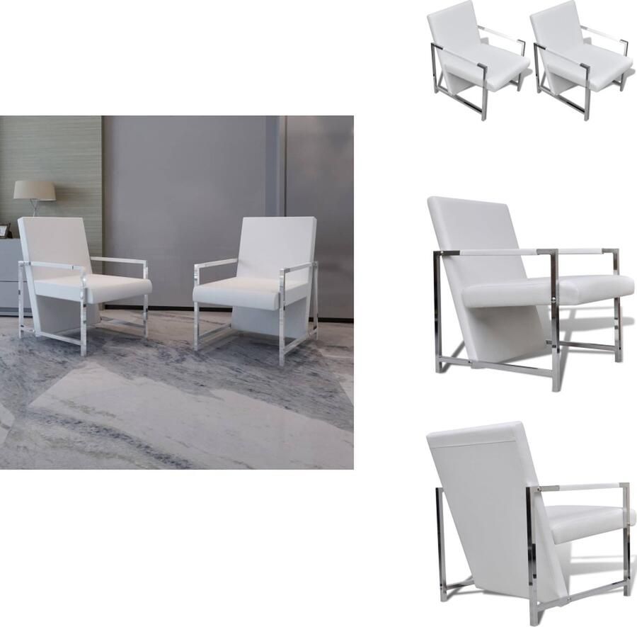 VidaXL Fauteuils Stoel Stoelen Fauteuils 2 st met chroom frame kunstleer wit